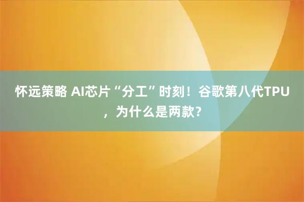 怀远策略 AI芯片“分工”时刻！谷歌第八代TPU，为什么是两款？